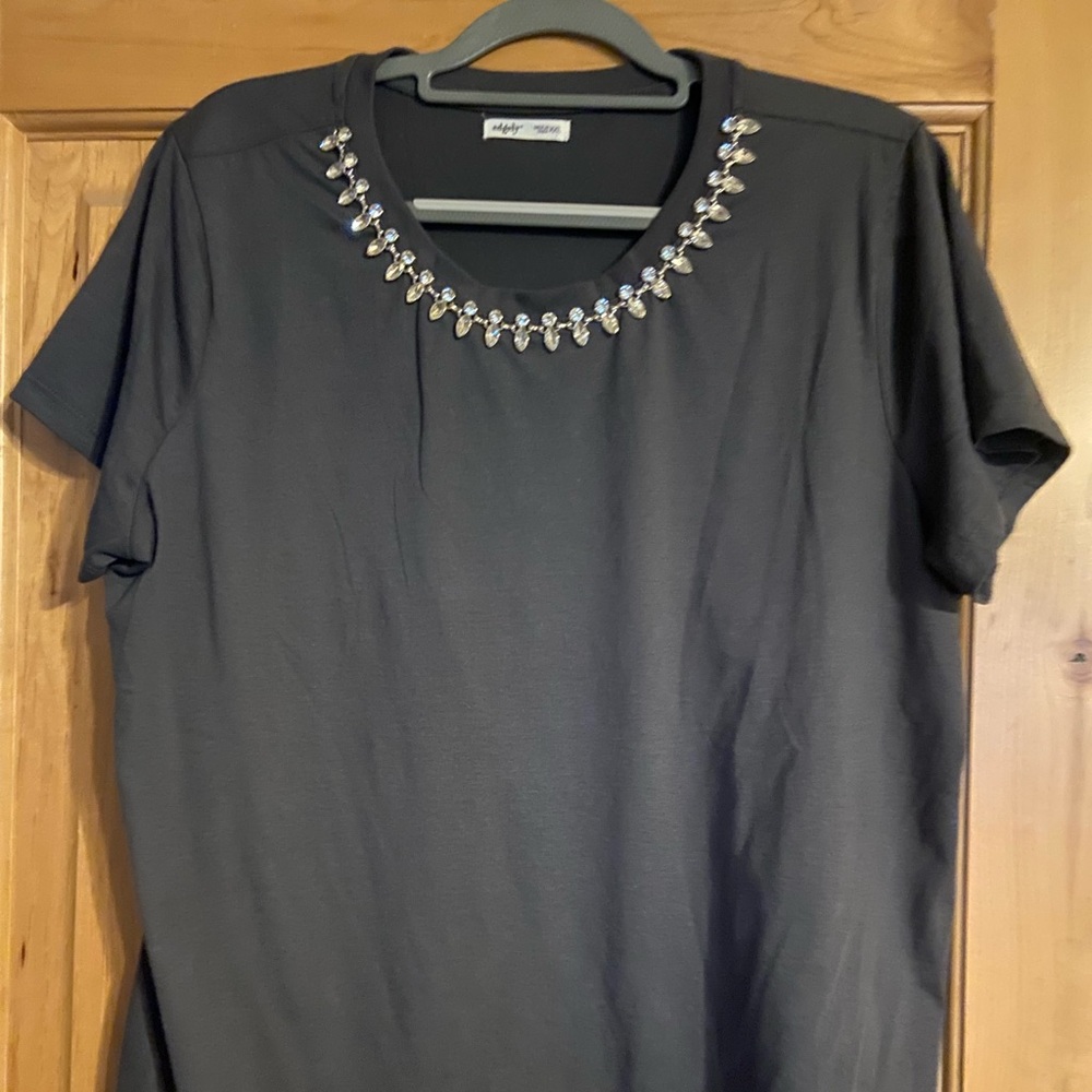maurices Charcoal Embellished Short Sleeve Top